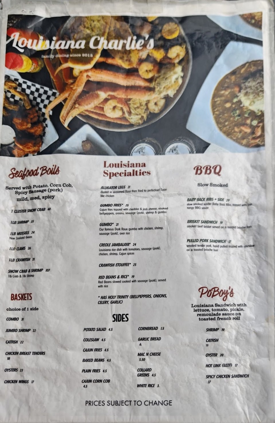 Sandwich and po’ boy menu page